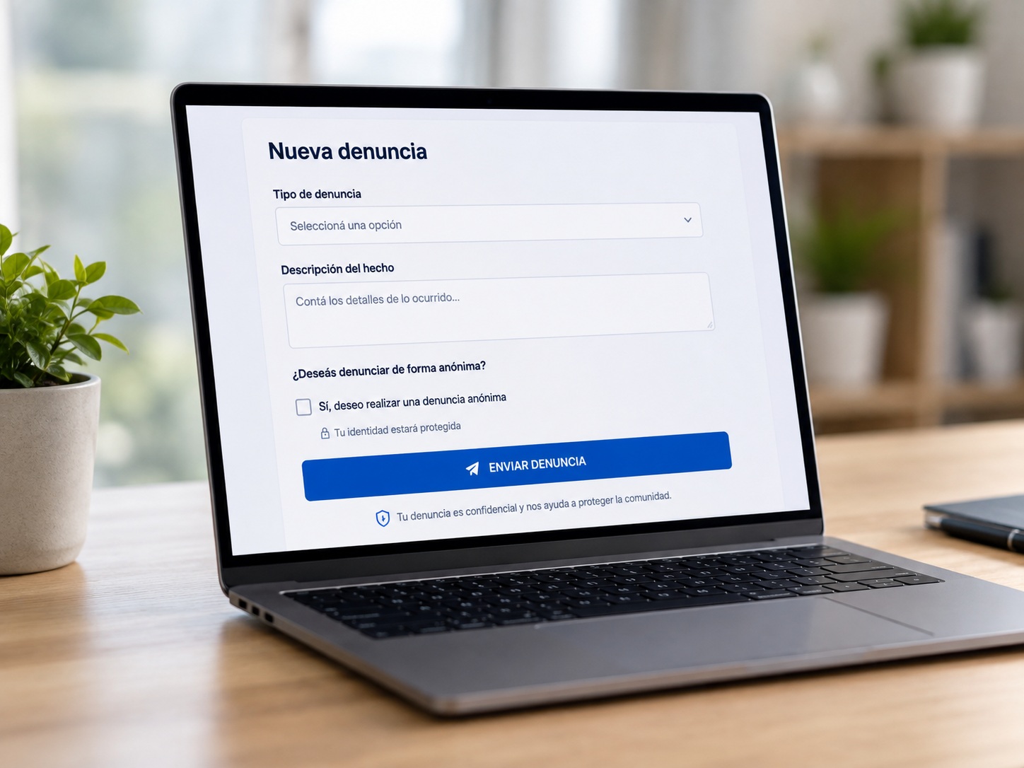 Formulario de denuncia en una laptop